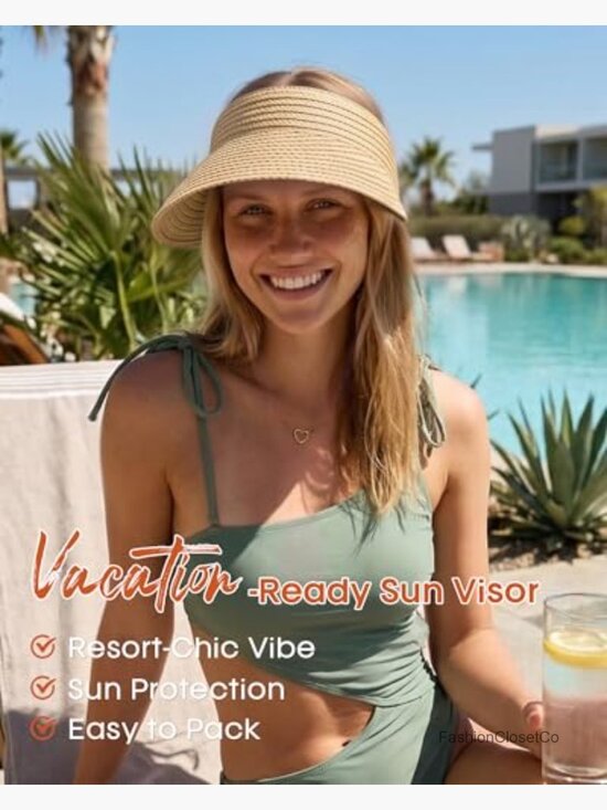 Wide Brim Straw Sun Visor UPF 80+ Foldable Beach Hat for Women main image 6